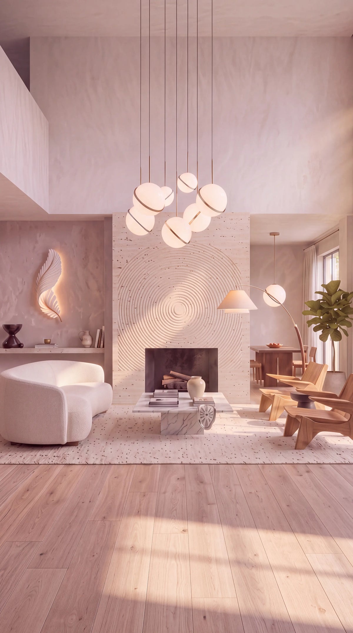 Sunlit modern luxury living room styled with Loom Row lighting and decor