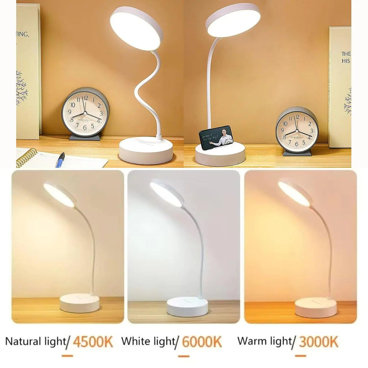 Swan Neck LED Desk Lamp with USB Rechargeable Battery
