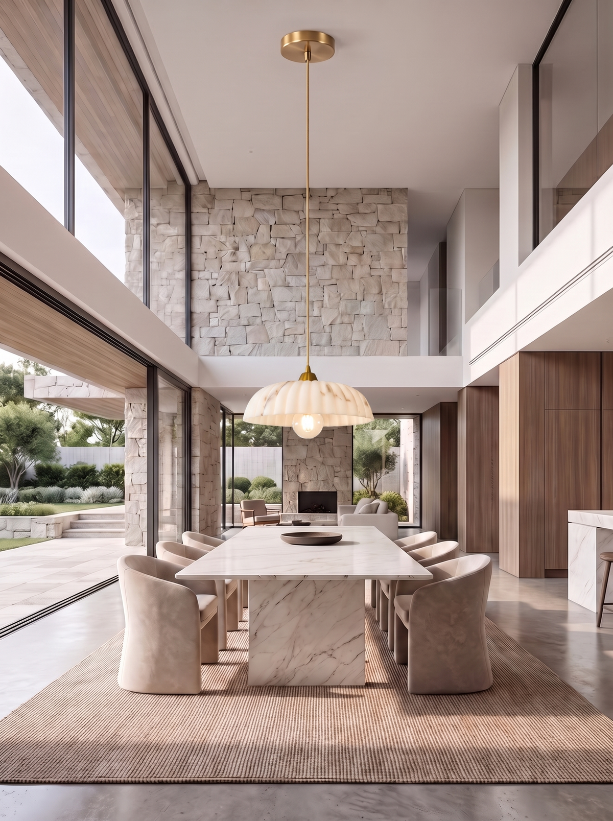 Orielle Alabaster Effect Pendant Light for Dining with Golden Poise daylight scale